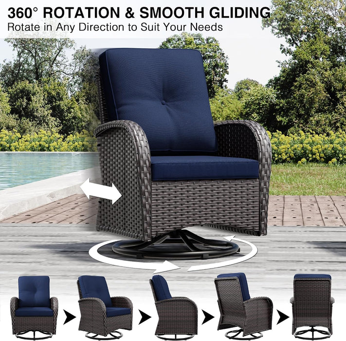Wicker Patio Furniture Set, 6 Piece Outdoor Furniture Set with Thickened Cushions, High Back, Deep Seating, Wide Armrest, Outdoor Swivel Rocker Chairs for Porch, Deck
