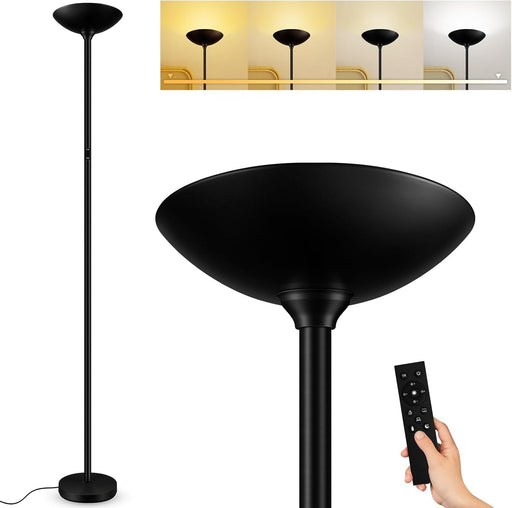 Stepless Dimmable Floor Lamp,30W 3000LM Super Bright LED Torchiere Floor Lamps with Remote & Touch Control,71 in Tall Modern Standing Lamp for Living Room Bedroom Office,2700K-6500K,Black