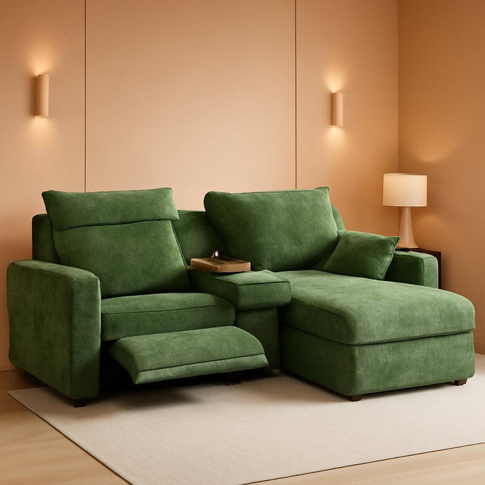 102.8'' Loveseat Power Recliner Sofa with Headrest, Oversized Cloud Modular Sectional Couch with Table, Drawer, Charging, 3-Seater with Storage Ottoman for RV Home Theater, Chenille, White