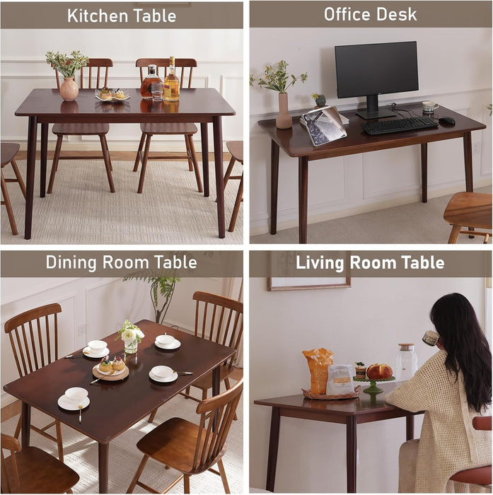 BAKEVE Bamboo Dining Table for 4-6 Person- 47.2'' Solid Wood Kitchen Table, Farmhouse Rectangular Dining Room Table, Mid Century Modern Desk for Living Room, Kitchen, Walnut, Fsc-Certified Bamboo