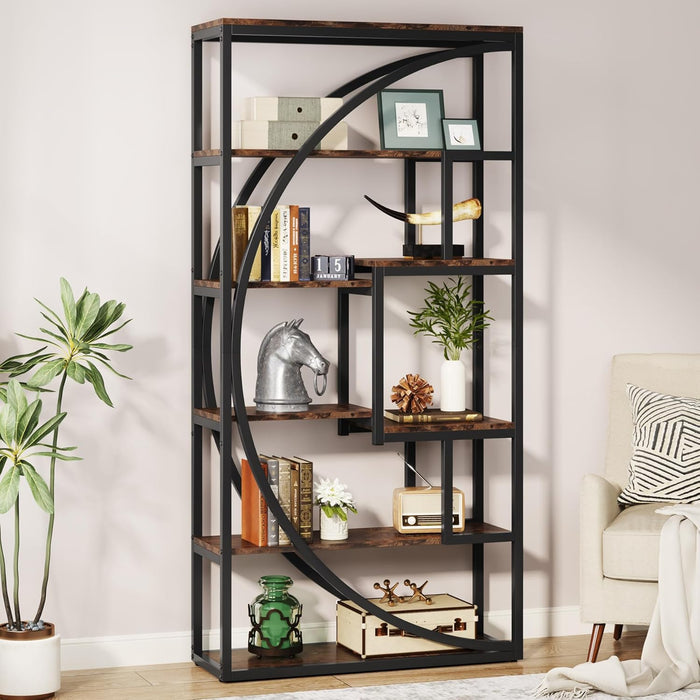 Rustic Brown 70.8-Inch Tall 5-Tier Etagere Bookshelf