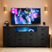 12 Drawer Dresser for Bedroom, Black Dresser TV Stand for 65, 70, 75 Inch TV with Led Light & Charging Station, Wide Chest of Drawers with Open Shelves, Fabric Dressers for Closet, Living Room