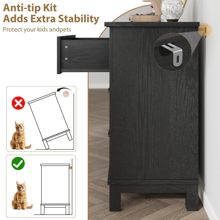 6 Dresser for Bedroom, 47 in Wide Drawer Dresser with Storage Freestanding, Wooden Closet Storage Chest for Living Room, Bedroom, Entryway, Dark Black