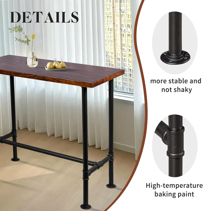 DIY Industrial Design Pipe Dining Table Casual Pub BAR Laptop Table Modern Studio Wood and Metal Rectangular Dining Table Homeoffice Desk Breakfast High Bar Table Brown Desktop 47.3" × 23.6"