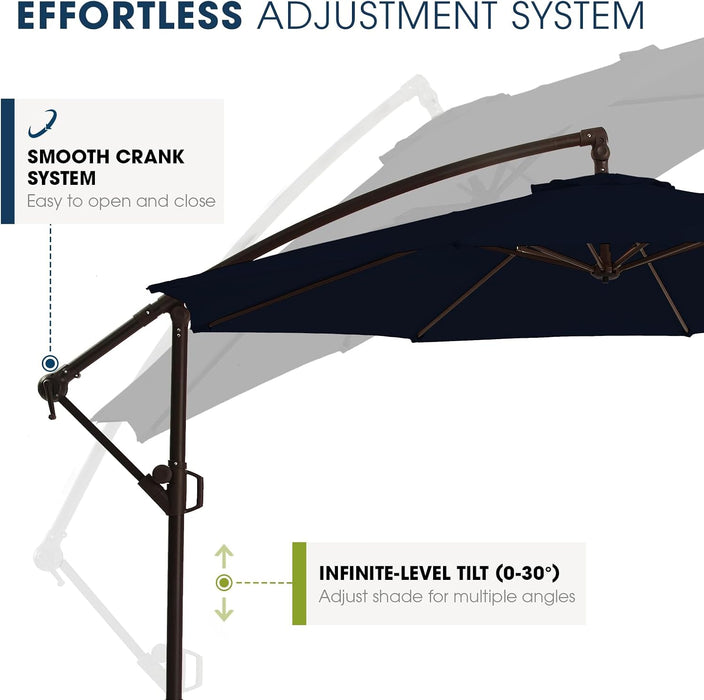 10Ft Patio Umbrellas Offset Outdoor Umbrella Cantilever Hanging Umbrellas W/Infinite Tilt, Fade Resistant Waterproof RECYCLED FABRIC Canopy & Cross Base, for Yard, Garden & Deck, Navy Blue