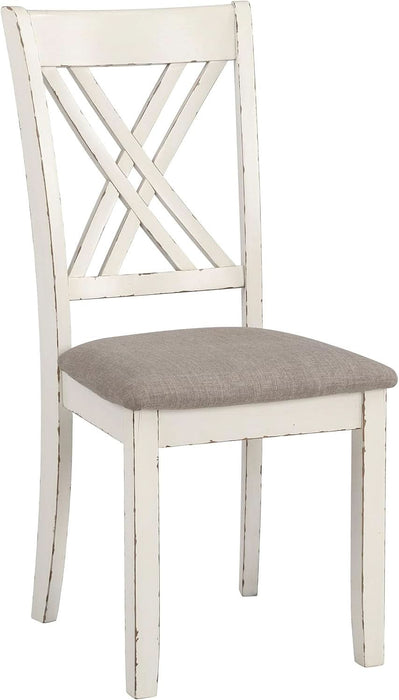 Home Furnishings - Fortress - Wood - 7-Piece Rectangular Dining Table Set – Farmhouse Style with Double-Cross Back Armless Side Chairs - Dining Room - Vintage White, Chestnut Brown - 190721