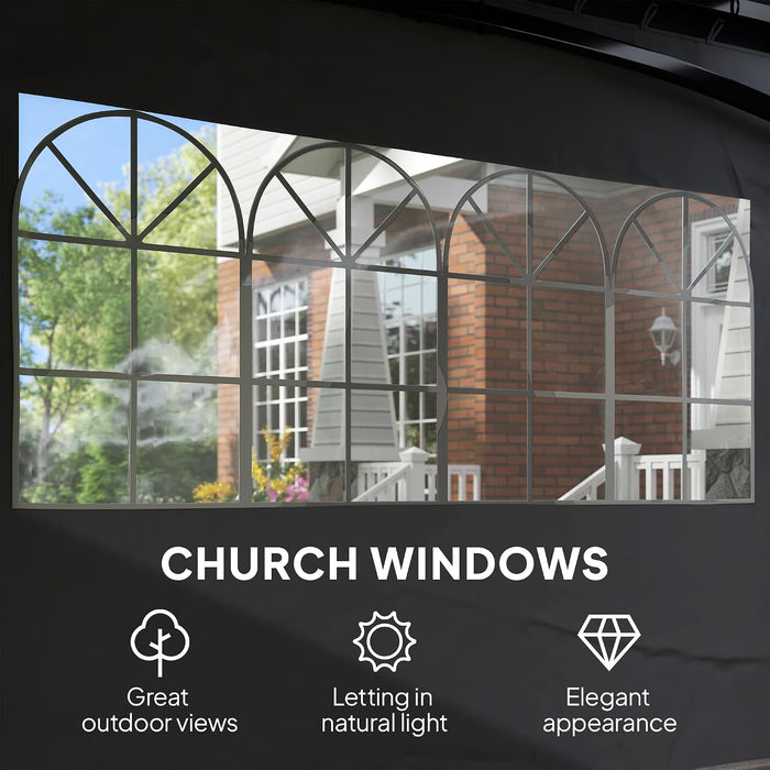 11' X 11' Outdoor Gazebo Arc Patio Gazebo Canopy Shelter with UV Protection, Curtains, Church Windows, Double Roof, Galvanized Steel Frame for Lawn, Backyard and Deck, Dark Gray