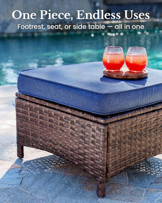 5-Piece Luxury Patio Furniture Set with 6" Thick Cushions, Weather-Resistant Wicker High Back Swivel Rocker Chairs, Senior-Friendly Conversation Set for Small Porch, Deck and Sunroom, Blue(V2)