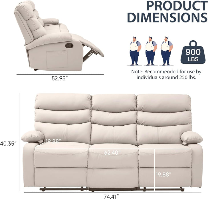 3 Seater Recliner Sofa Set, Anti-Scratch Reclining Loveseat Sofa & Couch for Living Room, RV, Home Theater Apartment(Beige, 3 Seater Sofa)