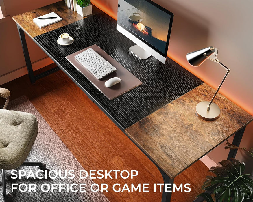Computer Desk, 80 Inch Office Desk, Gaming Desk with Storage, Writing Desk Work Desk for Home Office, Study, Long Simple Desk, Large Legroom, Metal Frame, Rustic Brown and Black