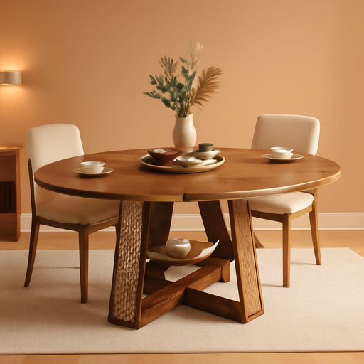 43"-59" Extendable round Dining Table for 4-8, Cross Leg | Modern Kitchen Oval Dining Table with Removable Leaves, Wood Base with Storage Shelf for Kitchen Living Room, Walnut