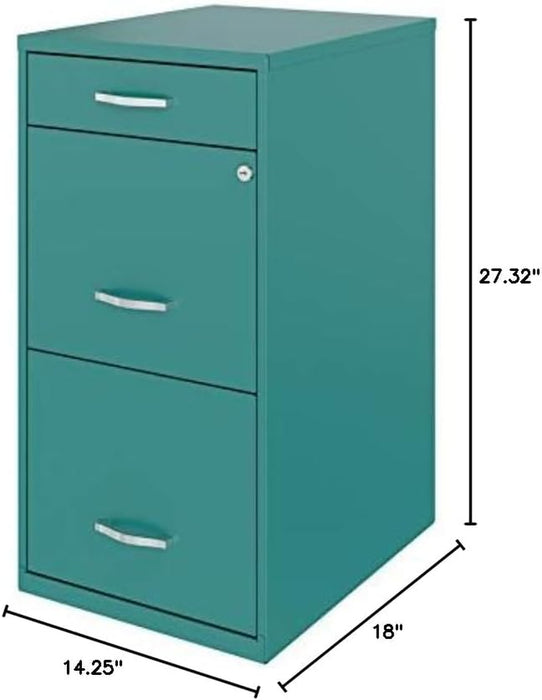 3 Drawers 27.32" Vertical Turquoise Metal Filing Cabinet Lockable Pre-Assembled Stationary Letter Size for Home, Office