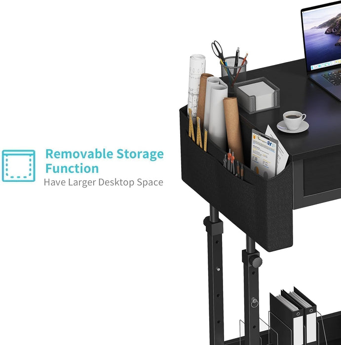 Rolling Standing Desk with Drawers, Small Mobile Desk on Wheels
