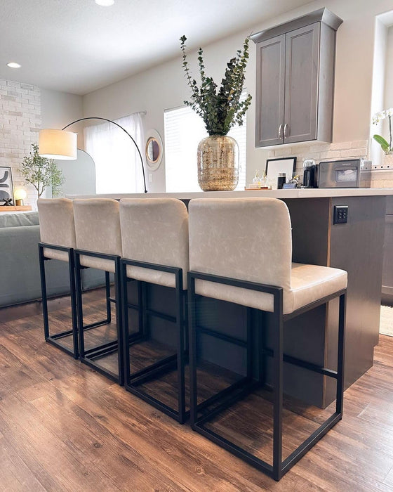 Bar Stools Set of 4 - Counter Height Bar Stool Pu Leather Kitchen Modern Bar Chairs, Bar Stools with Back