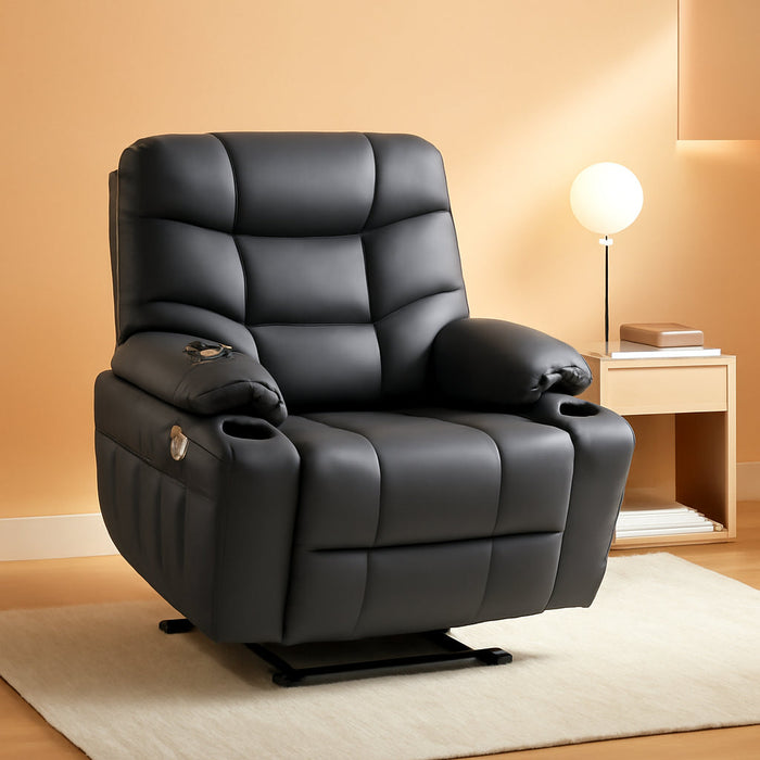 Power Lift Recliner Chair with Extended Footrest for Big Elderly People, Faux Leather R7289 (Dark Grey, Medium-Wide)