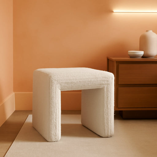 Modern Channel Tufted Ottoman Home Décor|Ottoman for Living Room & Bedroom - Cream Boucle