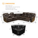 PU Leather Sectional Sofa Set, Reclining Couch for Living Room with Cup Holders, Love Seat with Wedge Wood Table, 5 Seater Theater Seating with Storage, Retro Brown