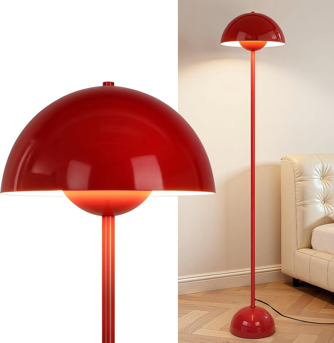 Red Floor Lamp for Living Room, 66'' Tall Industrial Standing Lamp with Unique Reflecting Shade, Mid Century Modern Ambient Light for Bedroom Office Corner