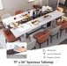 71In Large Rectangular White Dining Table for 4 5 6 7 People W/35In Marble-Color Wood Watrproof Tabletop,Adjustable Leg.6Ft Luxurious Family Dinner Table for Home Kitchen Living Room