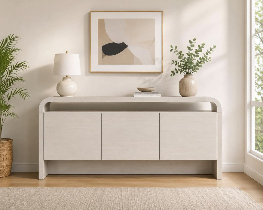 Waterfall Sideboard Buffet Cabinet with Open Shelf and Hidden Storage