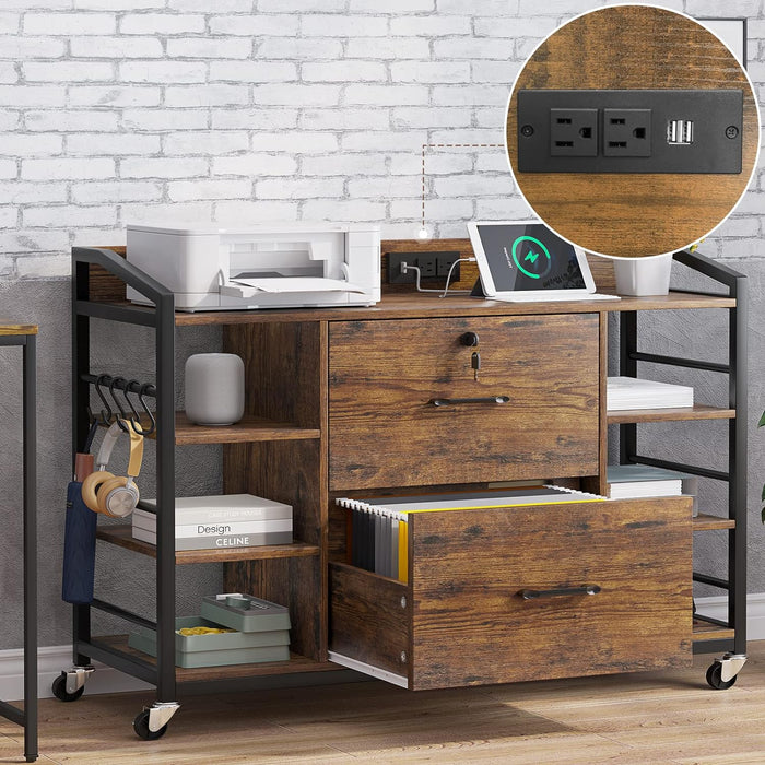 Brown Filing Cabinet with Lock & Shelves