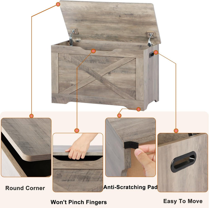 Grey Weathered Hardwood Storage Chest Bench Hinges