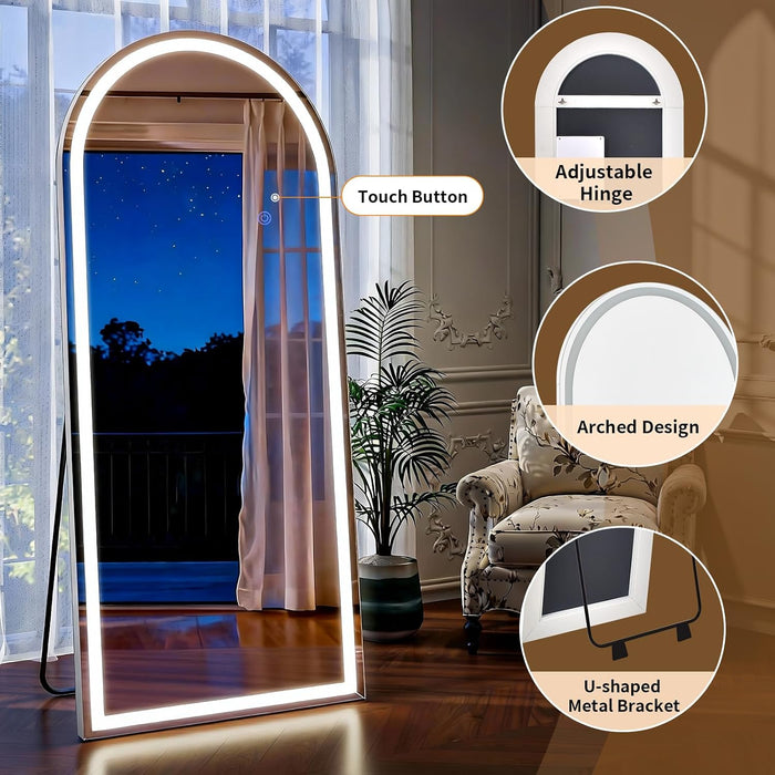 LED Arched Full Length Mirror with Lights 65"X24"
