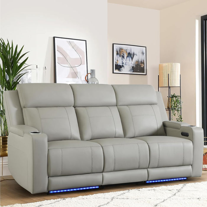 Power Recliner Sofa, Home Theater Seating with Adjustable Headrest, Blue LED Lighting, Reclining Loveseat, Flip-Up Backrest Storage, Multi-Port Charger, Cup Holder, USB
