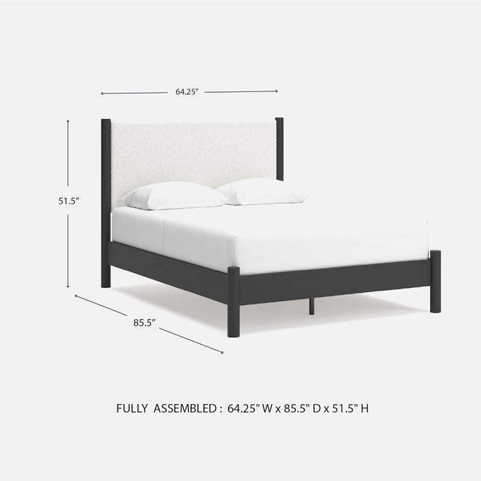 Signature Design by Ashley Cadmori Modern Queen Upholstered Platform Bed, Foundation or Box Spring Not Needed, Black & White