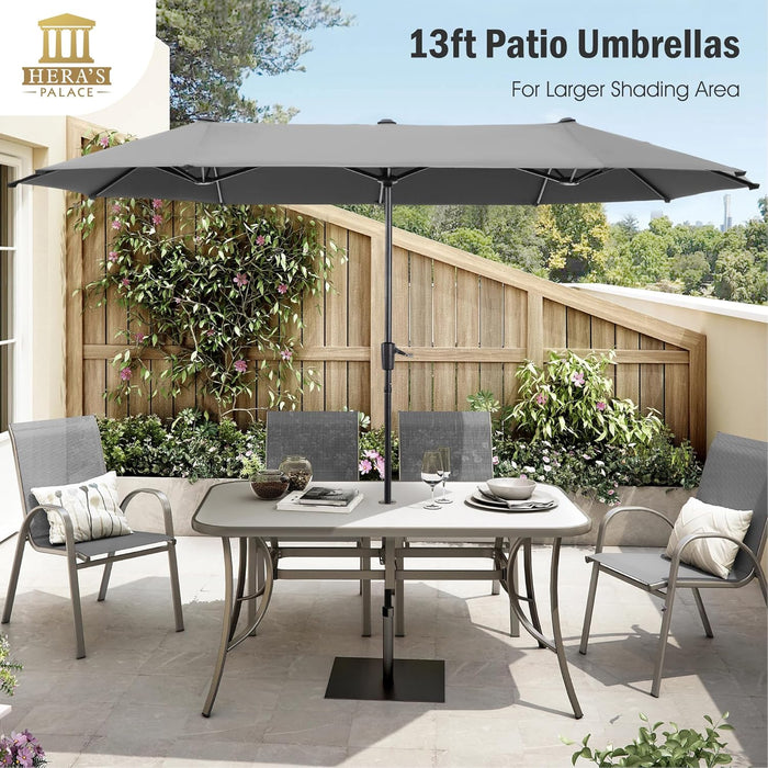 13 Ft Large Double-Sided Twin Patio Umbrella, Outdoor Market Umbrella with Crank Handle, Powerful UV Protective, Smoky Gray