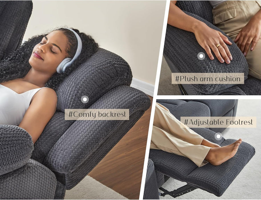 85" Manual Reclining Sofa, 3 Seater Recliner Couch with Dual Wingback Recliners & Cup Holders, Comfy Oversized Living Room Sofa, Grey