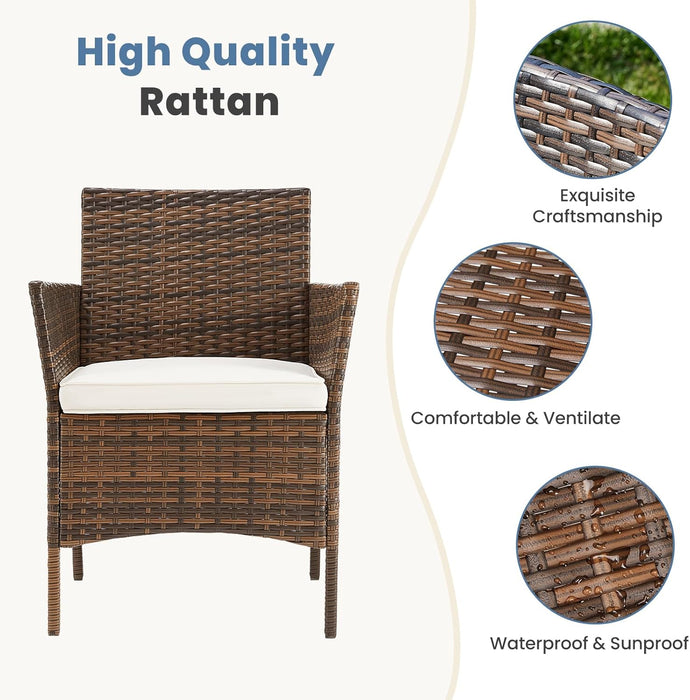 Patio Furniture Set 3 Pieces, Outdoor Wicker Furniture with Coffee Table, Modern Rattan Patio Chairs Conversation Sets with Sofa for Garden, Terrace, Porch, Balconies, Lawns(Brown and Beige)