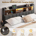 Queen Bed Frame with Storage Drawers, Upholstered Headboard with LED Light & Charging Station, Metal Platform Bed Frame Queen Size, Noise Free, No Box Spring Needed, Black (1200 Lbs Capacity)