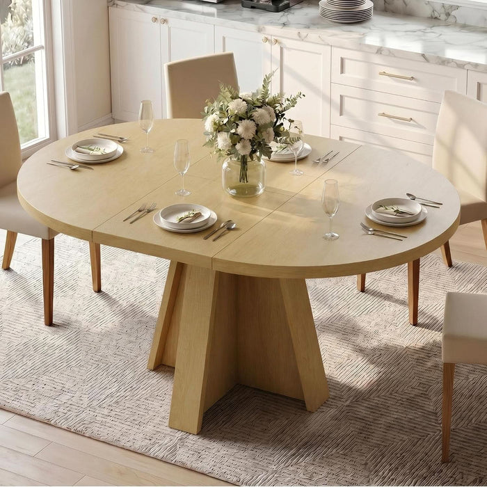43In-59In Extendable round Dining Table Oval Kitchen Table for 4-8