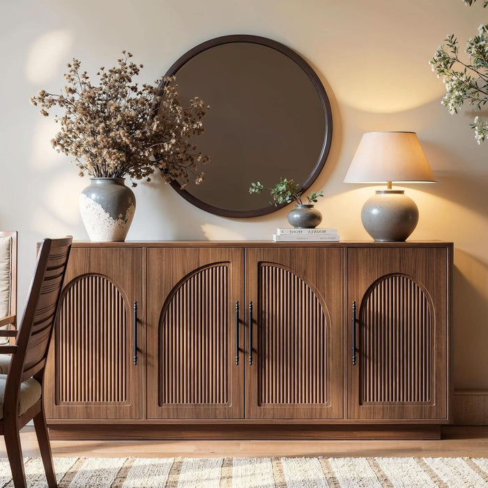 67IN Walnut Fluted Sideboard Buffet Cabinet with Storage