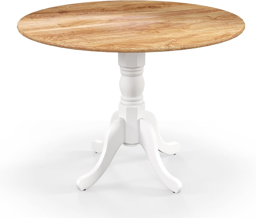 round Dining Table, 39" D X 29" H, Rubber Wood Pedestal Table W/Round Tabletop & Curved Trestle Legs, 4-Person Dinner Table for Kitchen, Dining Room, Restaurant (Natural & White)