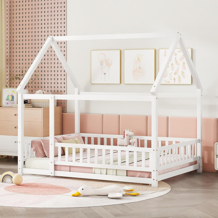 Full Size Wooden Montessori Farmhouse Playhouse Bed