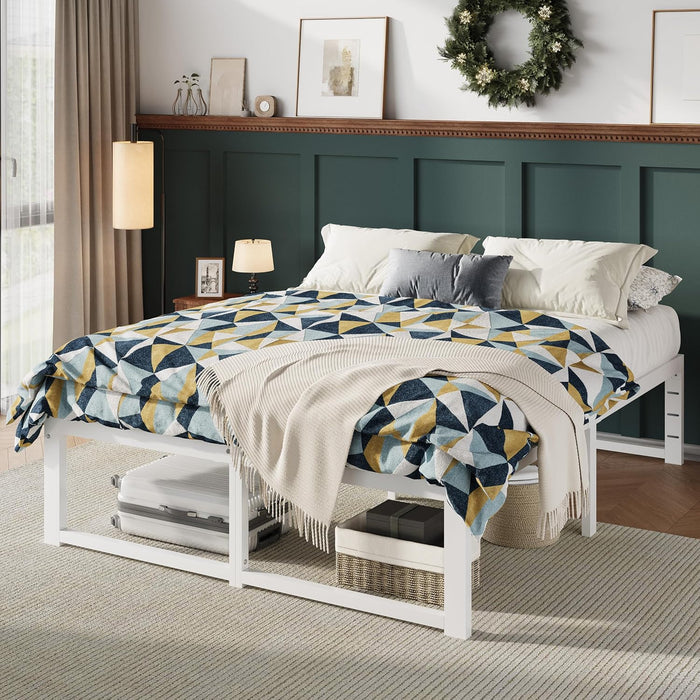 14 Inch Queen Metal Bed Frame, 4000LBS Heavy Duty Support, White