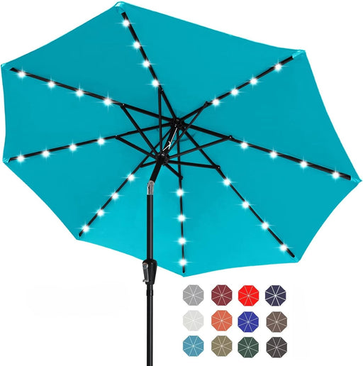 Durable Solar Led Patio Umbrellas with 32LED Lights 9FT (Turquoise)