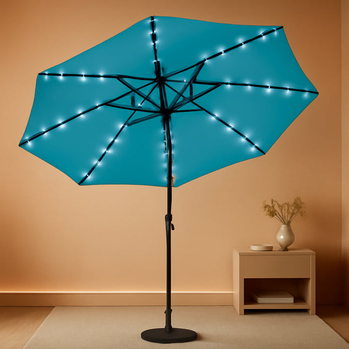 Durable Solar Led Patio Umbrellas with 32LED Lights 9FT (Turquoise)
