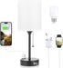 Small Bedside Table Lamp for Bedroom - 3 Color Temperatures Bedside Lamps with USB C and a Ports, Pull Chain Table Lamps with AC Outlet, White Nightstand Lamps with Black Metal Base for Kids Reading