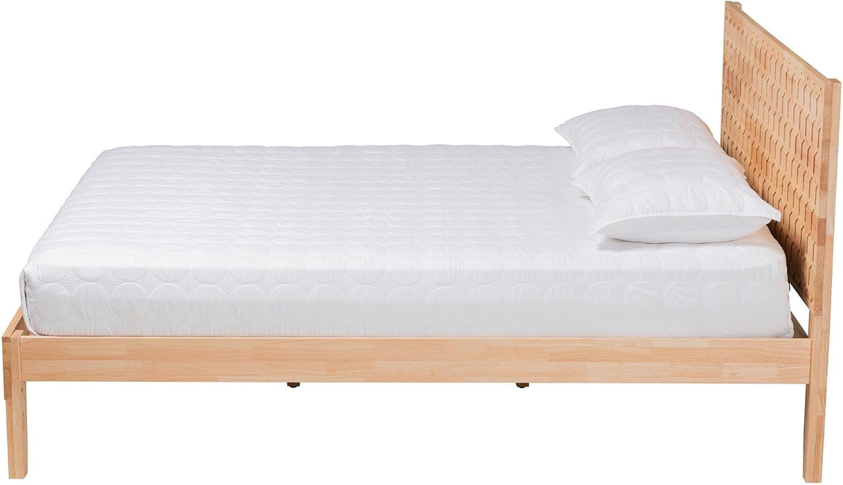 Hosea Japandi Carved Honeycomb Natural Queen Size Platform Bed