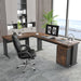 83" L-Shaped Executive Desk, Large Office Desk with Drawers, Industrial Corner Computer Table with Rolling File Cabinet, Business Workstation for Home Office (Brown, 83 Inches)