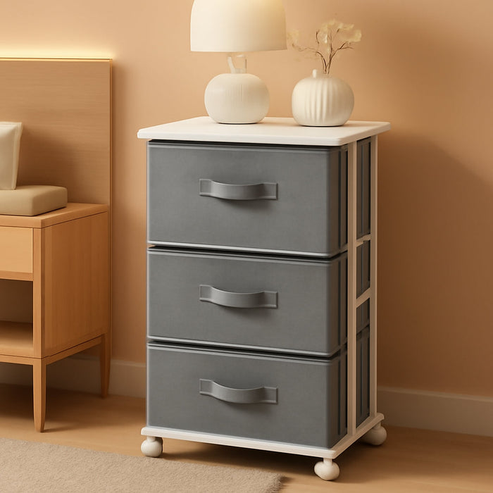 Dresser Tower with 3 Drawers,Fabric Dresser Drawer Organizer Unit,Dresser Chest with Wood Top,Vertical Storage Dresser,Small Dresser for Bedroom,Office-Dark Grey