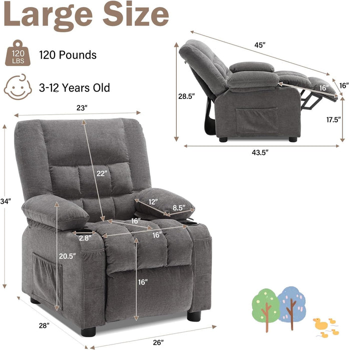 Kids Pushback Recliner with Cup Holders