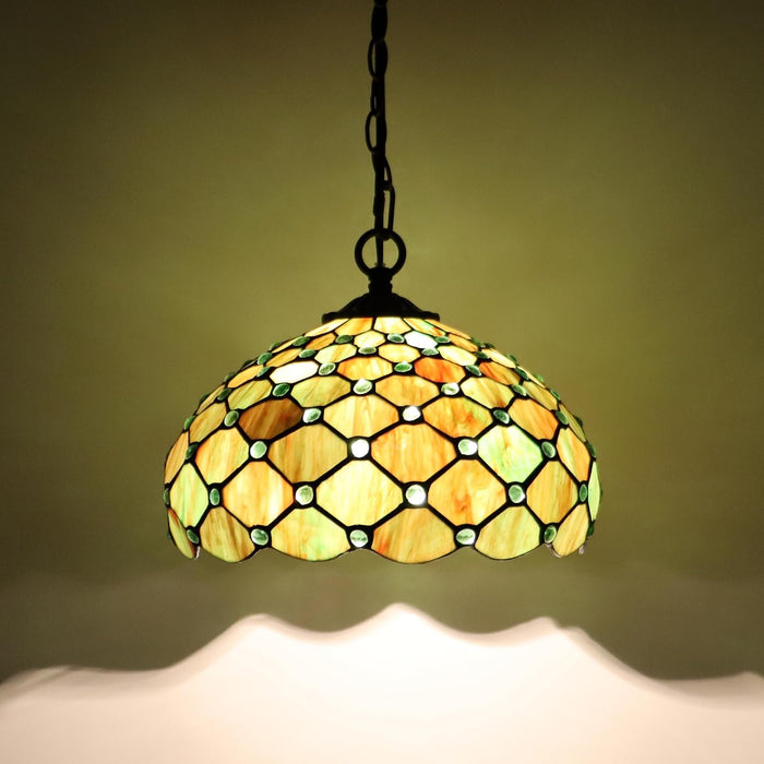 Tiffany Style Plug in Hanging Lamp Green Pearl Stained Glass 180 Inch