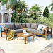 4 Pieces Patio Furniture Set, Outdoor L-Shaped Sectional Sofa Set with Coffee Table, Acacia Wood Conversation Seating & Thick Cushions and Side Table, for Backyard, Garden and Poolside, Grey
