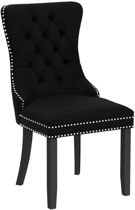 Tufted Dining Chairs Set of 4, Black Dining Chairs with Nailhead Back and Ring Pull Trim, Velvet Upholstered Dining Chairs for Kitchen/Bedroom/Dining Room