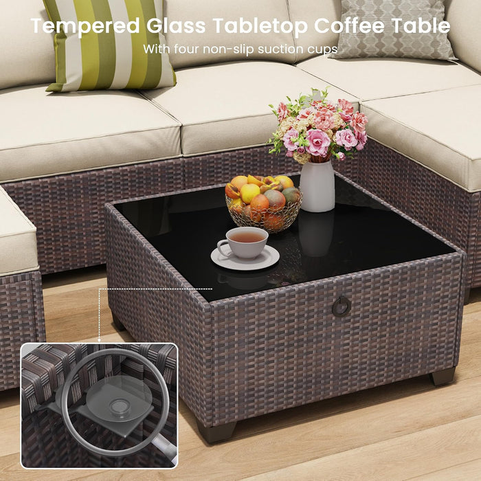 7 Piece Outdoor Patio Sectional Furniture Set, Modular Wicker Outdoor Couch