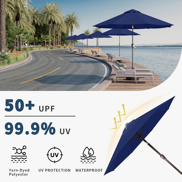 9FT Patio Umbrella with Fiberglass Ribs, Outdoor Market Table Umbrella with Crank and Tilt, UV Resistant Waterproof Canopy for Patio, Garden, Deck, Pool, Navy Blue